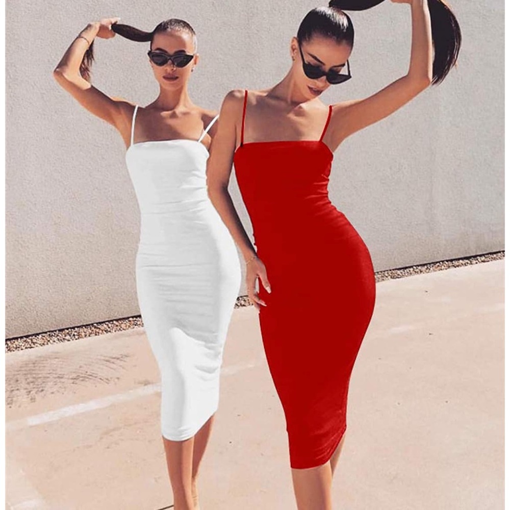 White bodycon midi dress
